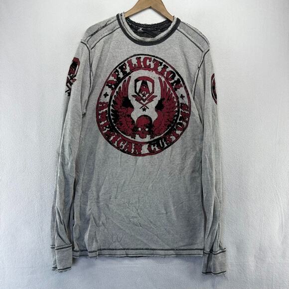 Affliction Shirt Mens large Gray Thermal Reversible Live Fast Graphic Grunge y2k - Picture 2 of 12